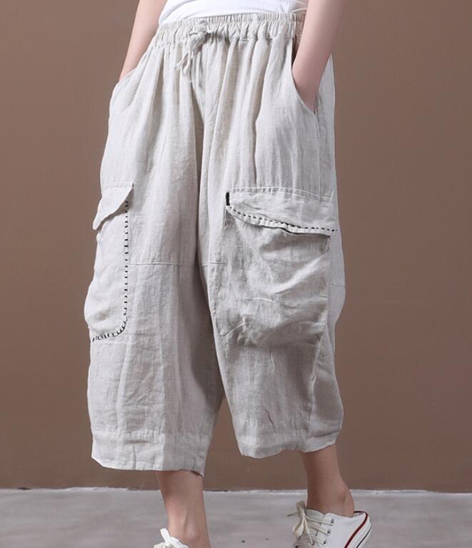 Linen Summer Loose Linen Wide Leg Women Casual Pants Elastic Waist WG05131 VPPBUY shop