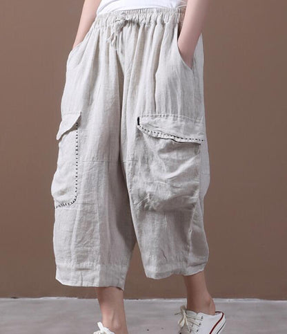 Linen Summer Loose Linen Wide Leg Women Casual Pants Elastic Waist WG05131 VPPBUY shop