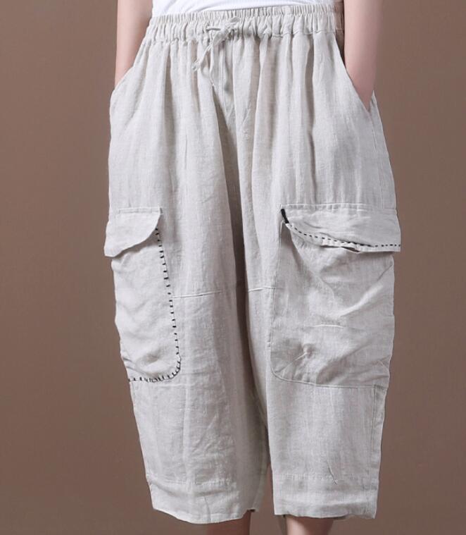 Linen Summer Loose Linen Wide Leg Women Casual Pants Elastic Waist WG05131 VPPBUY shop