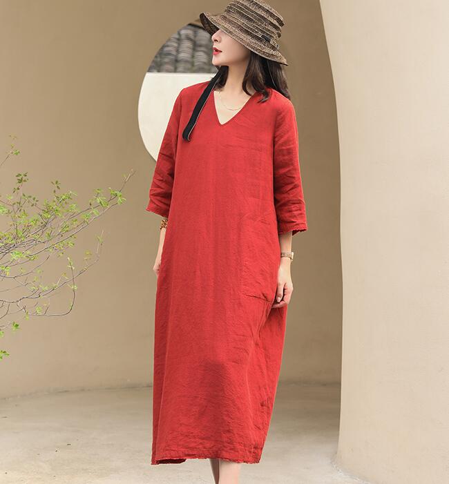 V Neck Summer Women Linen Dresses Washed Soft Linen Summer Dresses Short Sleeve Women Dresses 97292 VPPBUY shop