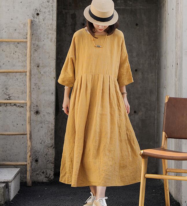 Square Neck Summer Women Linen Dresses Loose Summer Linen Raglan Sleeve Long Women Dresses 7729 VPPBUY shop