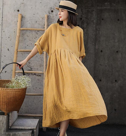 Square Neck Summer Women Linen Dresses Loose Summer Linen Raglan Sleeve Long Women Dresses 7729 VPPBUY shop