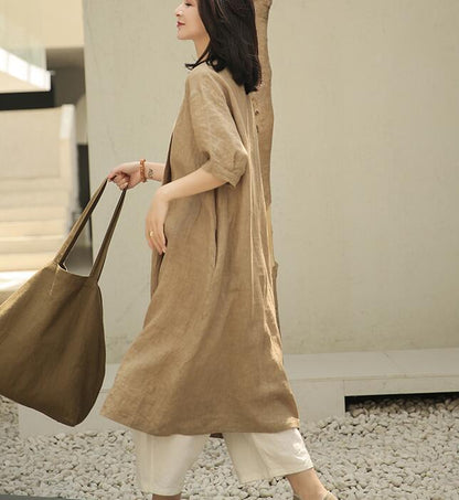 V Neck Washed Soft Summer Dresses Linen Drop Shoulder Women Dresses 5729 VPPBUY shop