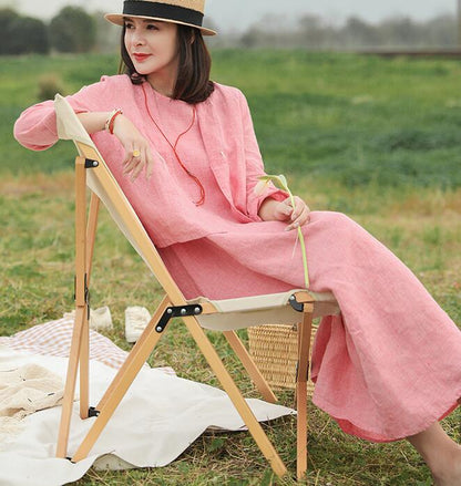 Pink Sleeveless Women Summer Linen Dresses Soft Washed Summer Long Women Dresses 57292 VPPBUY shop