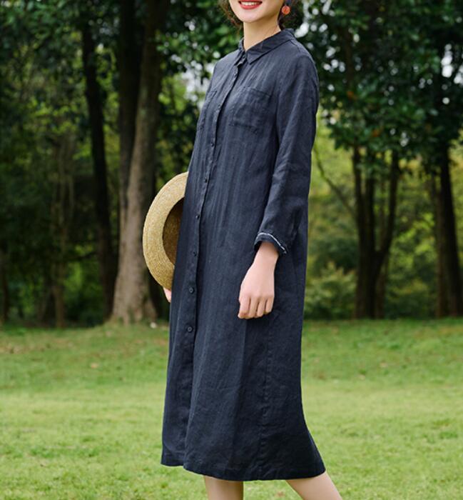 Linen Shirts Dresses long Women Linen Dress Waist Belt9223 VPPBUY shop