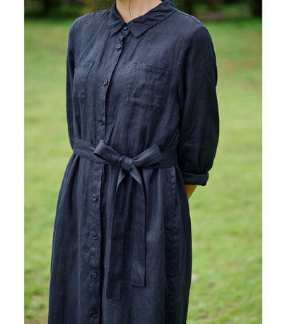 Linen Shirts Dresses long Women Linen Dress Waist Belt9223 VPPBUY shop