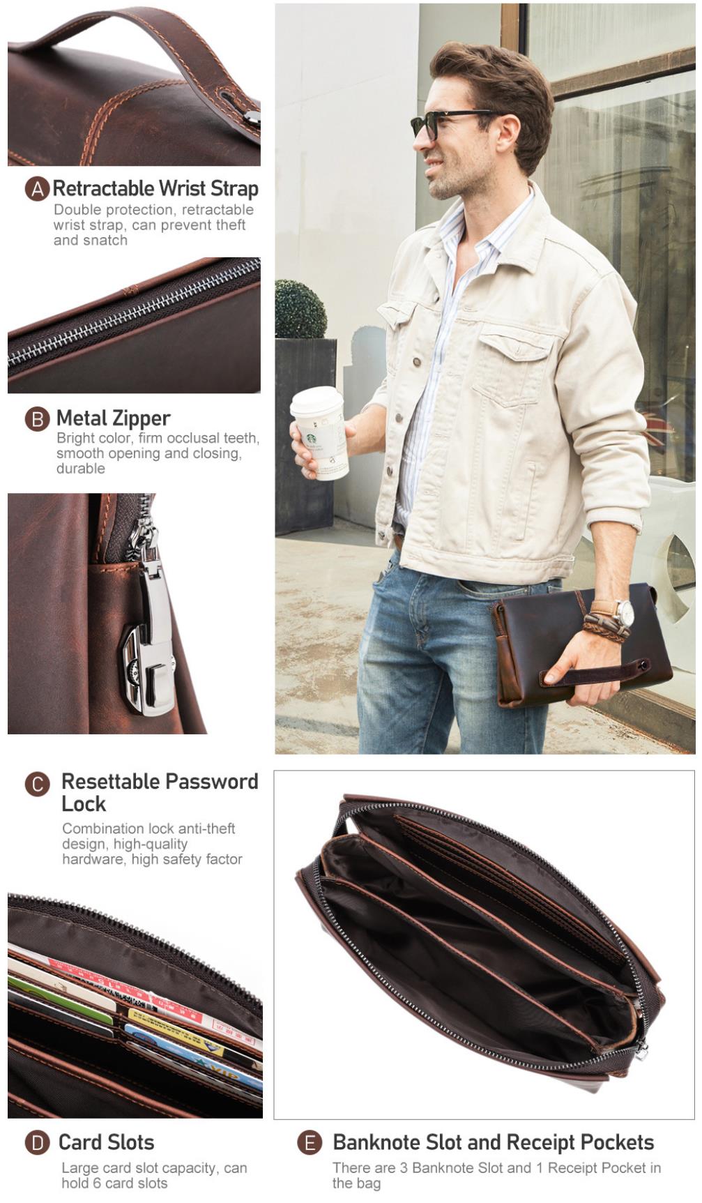 Men's Wallet Leather Purse Leather Hand Bag Clutch Bag Card Package Anti-theft Password lock Storage Bag For Gift VPPBUY shop