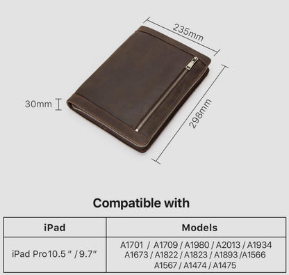 Men's Leather Portfolio iPad 9.7/10.5/11 Padfolio, Tablet Case, Document Folder with Pen Slot Zippered Writing Pad Card Pockets, Custom Name for Gift VPPBUY shop