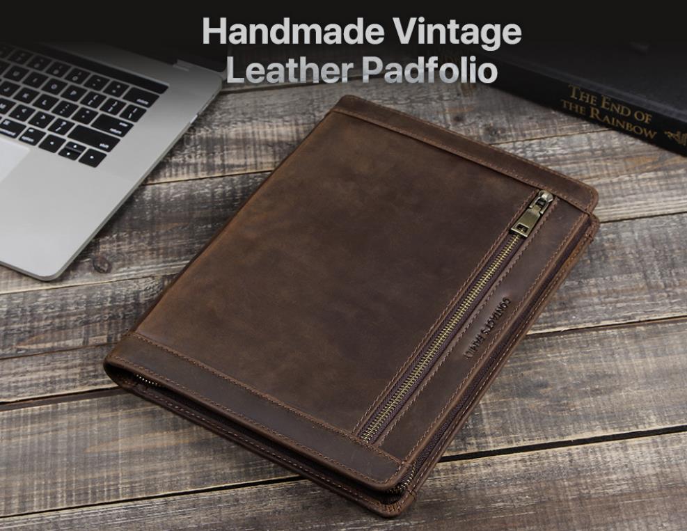 Men's Leather Portfolio iPad 9.7/10.5/11 Padfolio, Tablet Case, Document Folder with Pen Slot Zippered Writing Pad Card Pockets, Custom Name for Gift VPPBUY shop