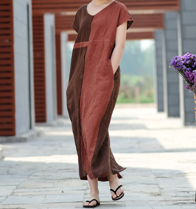 Contrast Color Linen High Waist Summer Women Dress SJ9201229 VPPBUY shop