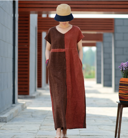 Contrast Color Linen High Waist Summer Women Dress SJ9201229 VPPBUY shop