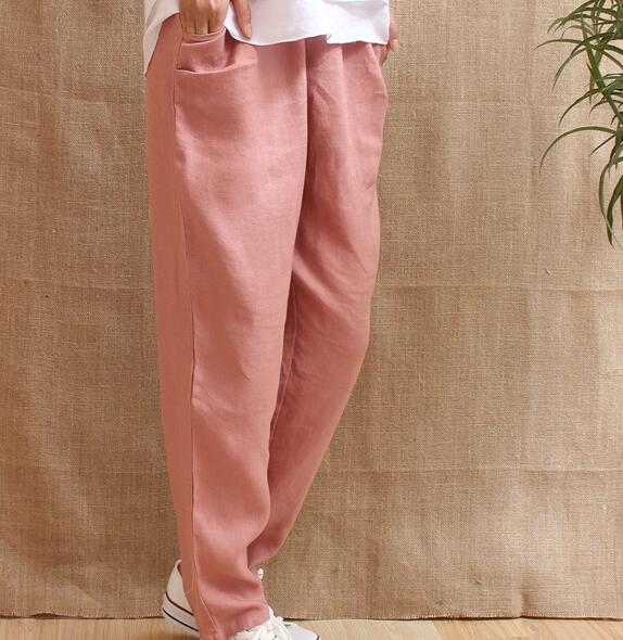 Summer 100% Washed Linen Women Pants VPPBUY shop