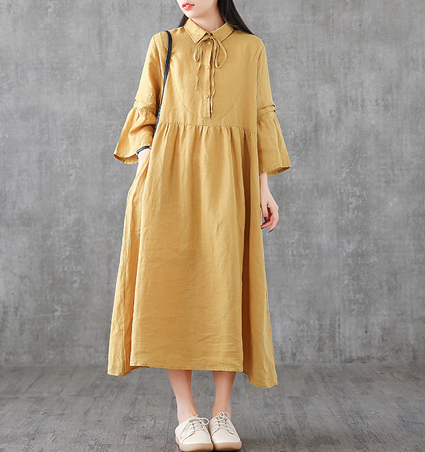 Long Sleeve Summer Spring Cotton Linen Women loose Dresses DZA05254 VPPBUY shop