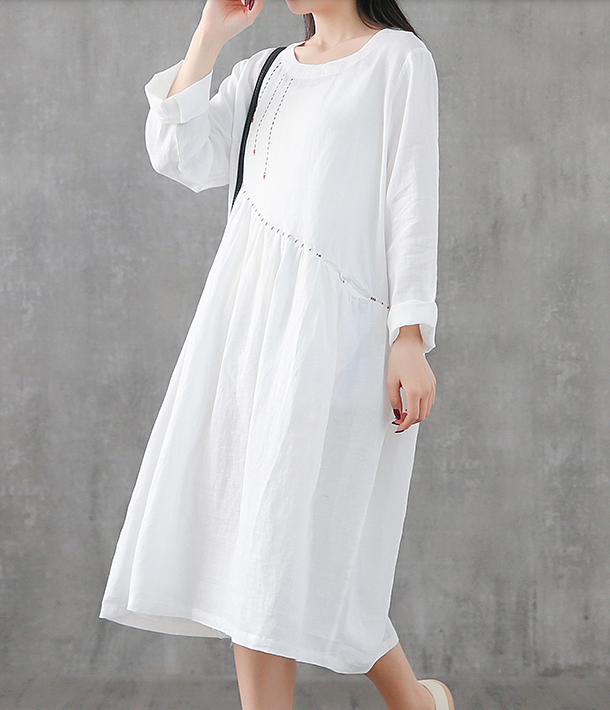 Long Sleeve Summer Spring Cotton Linen Women loose Dresses DZA20631 VPPBUY shop