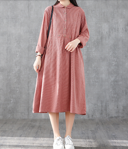 Long Sleeve Summer Spring Cotton Linen Women loose Dresses DZA05253 VPPBUY shop