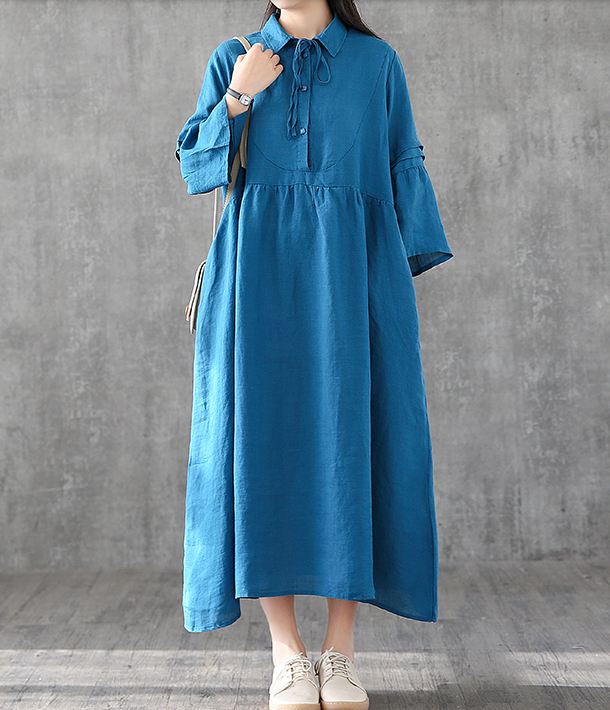 Long Sleeve Summer Spring Cotton Linen Women loose Dresses DZA05254 VPPBUY shop