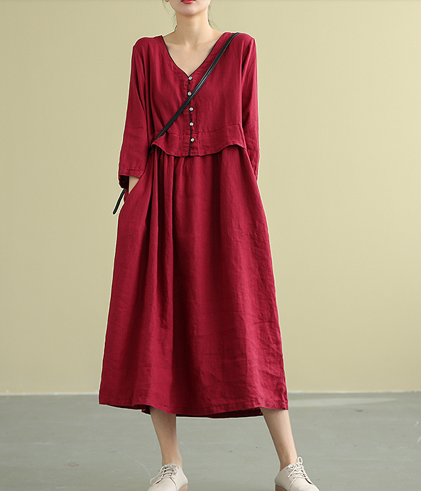 Summer  Spring 100%  Linen  Women loose Dresses DZA05196 VPPBUY shop