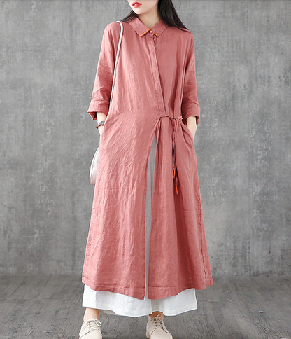 Long Sleeve Summer Spring Linen Women loose Dresses DZA05252 VPPBUY shop