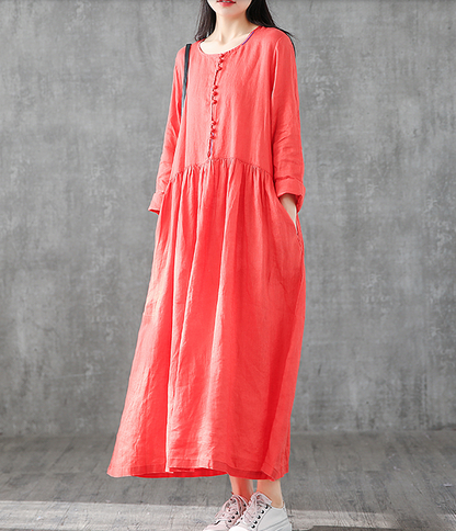 O Neck Long Sleeve Summer Spring Linen Women loose Dresses DZA05251 VPPBUY shop