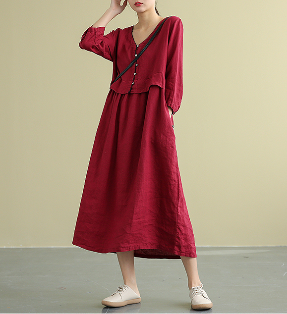 Summer  Spring 100%  Linen  Women loose Dresses DZA05196 VPPBUY shop