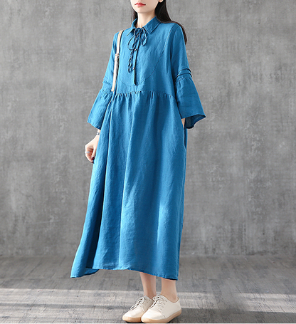 Long Sleeve Summer Spring Cotton Linen Women loose Dresses DZA05254 VPPBUY shop