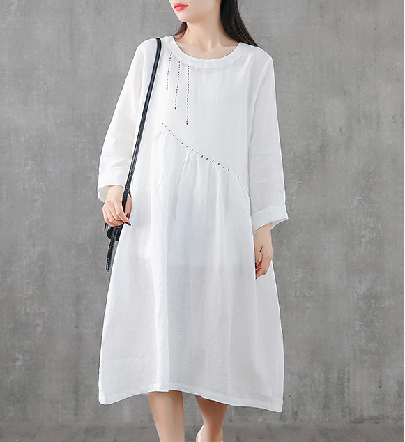 Long Sleeve Summer Spring Cotton Linen Women loose Dresses DZA20631 VPPBUY shop