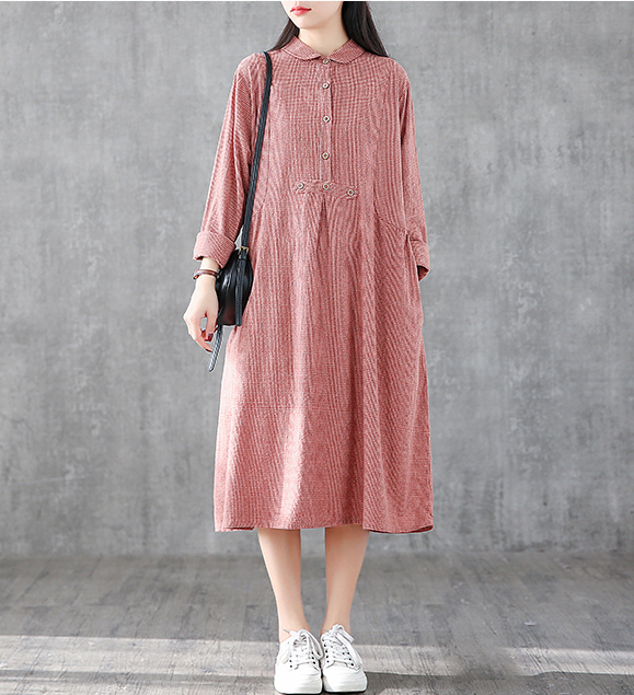 Long Sleeve Summer Spring Cotton Linen Women loose Dresses DZA05253 VPPBUY shop