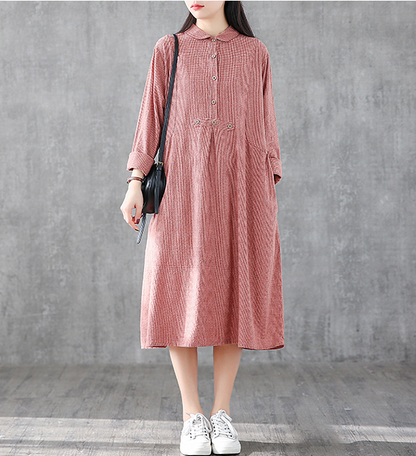 Long Sleeve Summer Spring Cotton Linen Women loose Dresses DZA05253 VPPBUY shop