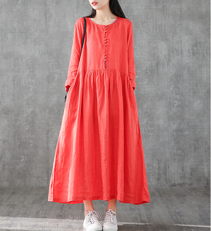 O Neck Long Sleeve Summer Spring Linen Women loose Dresses DZA05251 VPPBUY shop