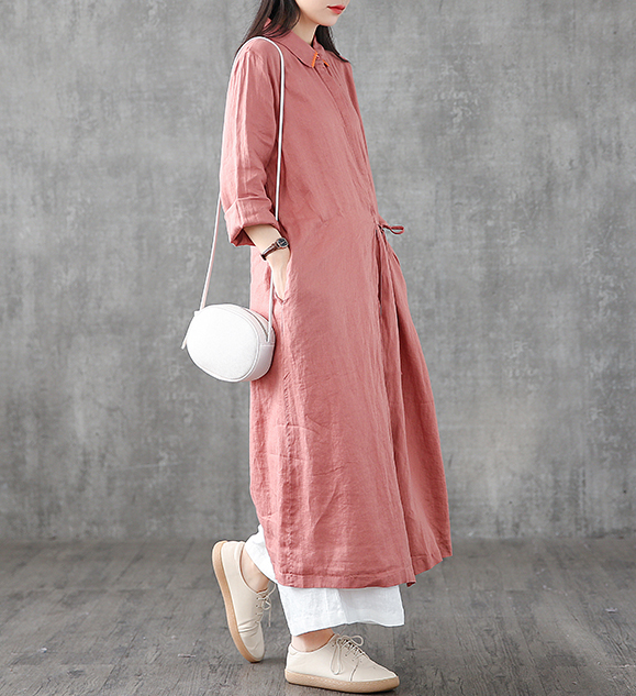 Long Sleeve Summer Spring Linen Women loose Dresses DZA05252 VPPBUY shop