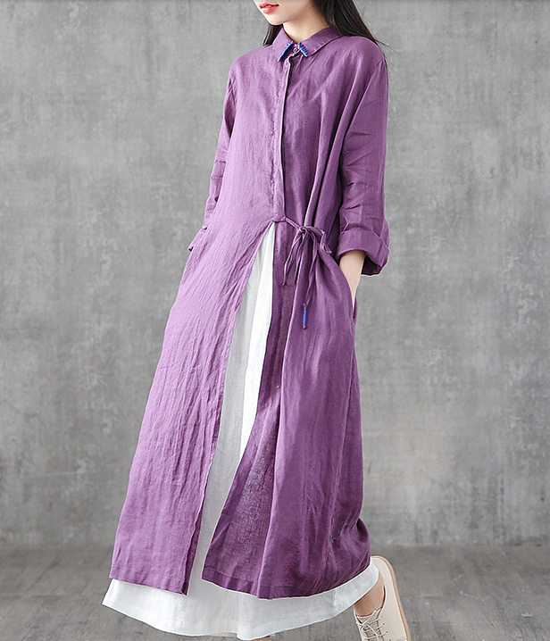 Long Sleeve Summer Spring Linen Women loose Dresses DZA05252 VPPBUY shop