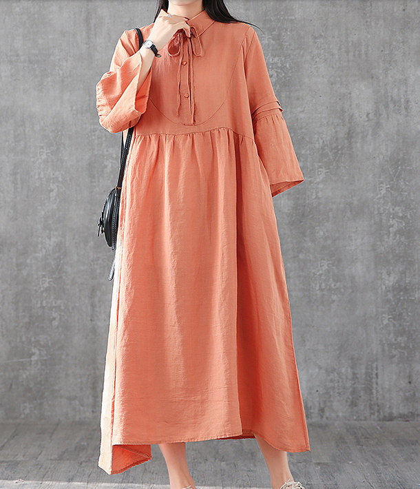 Long Sleeve Summer Spring Cotton Linen Women loose Dresses DZA05254 VPPBUY shop