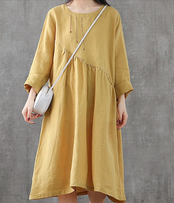 Long Sleeve Summer Spring Cotton Linen Women loose Dresses DZA20631 VPPBUY shop