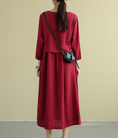 Summer  Spring 100%  Linen  Women loose Dresses DZA05196 VPPBUY shop