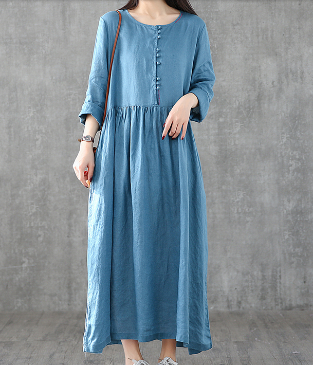 O Neck Long Sleeve Summer Spring Linen Women loose Dresses DZA05251 VPPBUY shop