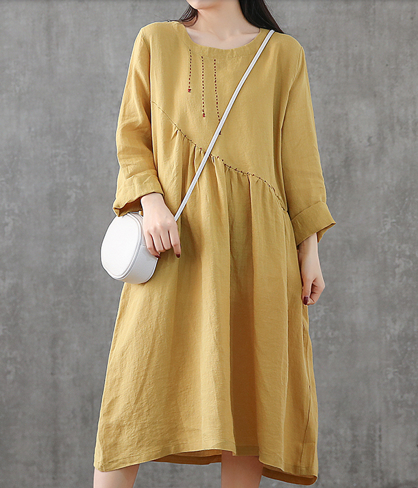 Long Sleeve Summer Spring Cotton Linen Women loose Dresses DZA20631 VPPBUY shop