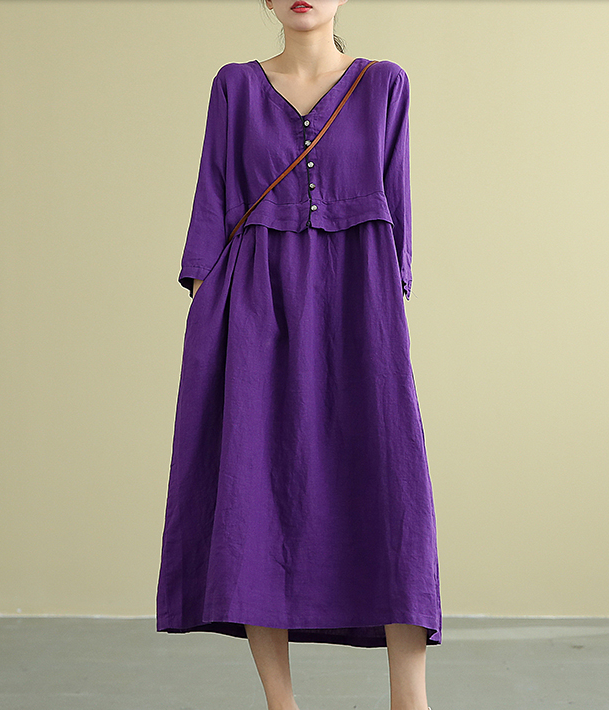 Summer  Spring 100%  Linen  Women loose Dresses DZA05196 VPPBUY shop