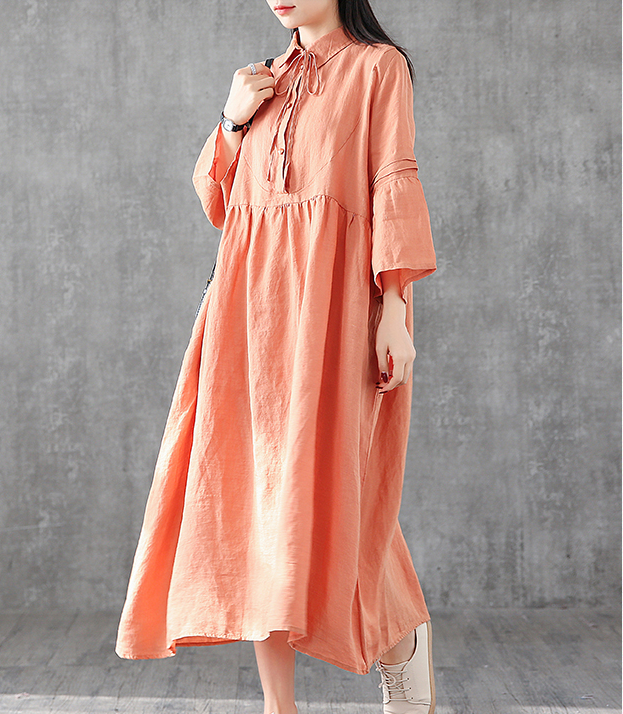 Long Sleeve Summer Spring Cotton Linen Women loose Dresses DZA05254 VPPBUY shop