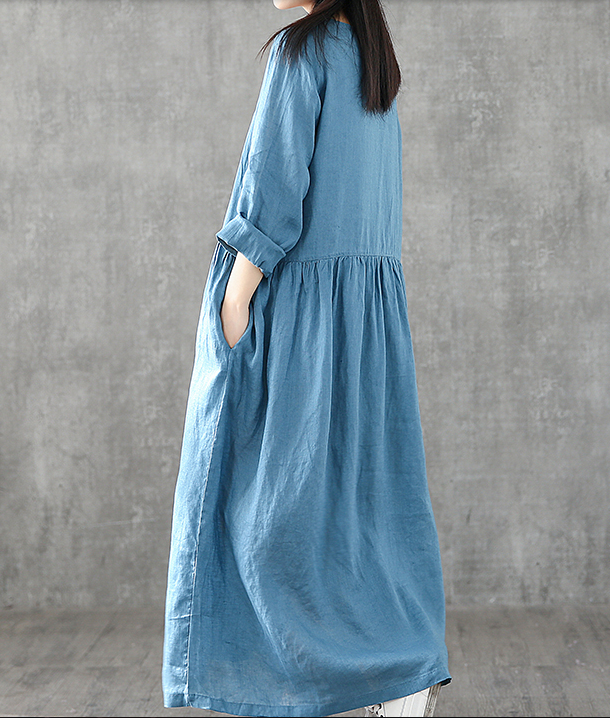 O Neck Long Sleeve Summer Spring Linen Women loose Dresses DZA05251 VPPBUY shop