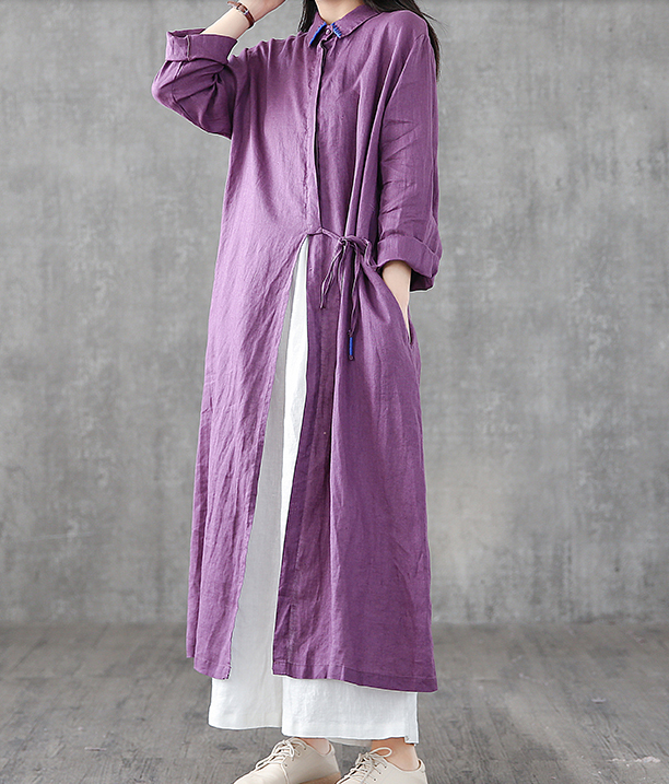 Long Sleeve Summer Spring Linen Women loose Dresses DZA05252 VPPBUY shop