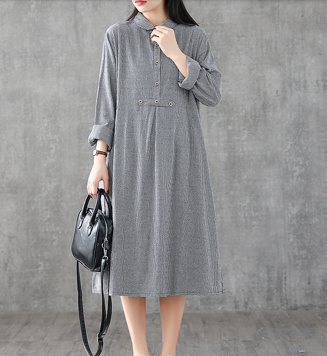 Long Sleeve Summer Spring Cotton Linen Women loose Dresses DZA05253 VPPBUY shop