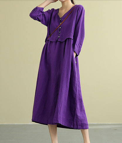 Summer  Spring 100%  Linen  Women loose Dresses DZA05196 VPPBUY shop