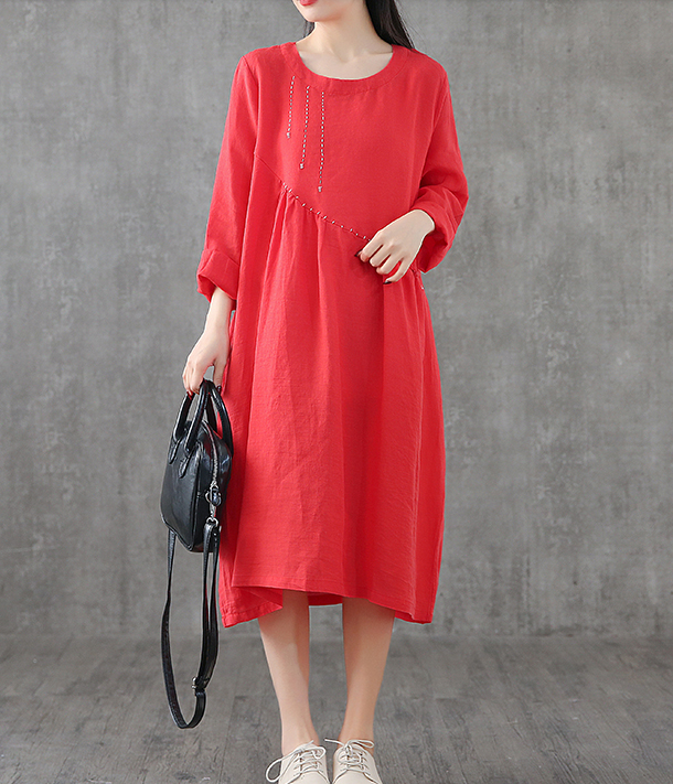 Long Sleeve Summer Spring Cotton Linen Women loose Dresses DZA20631 VPPBUY shop