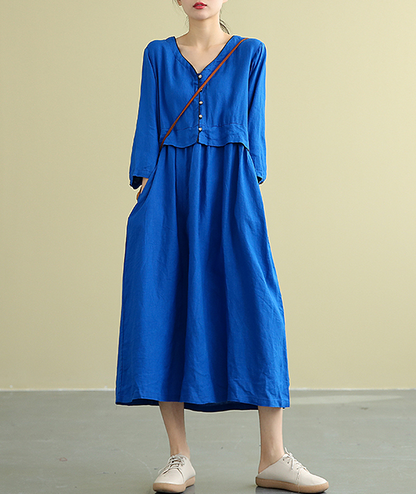 Summer  Spring 100%  Linen  Women loose Dresses DZA05196 VPPBUY shop