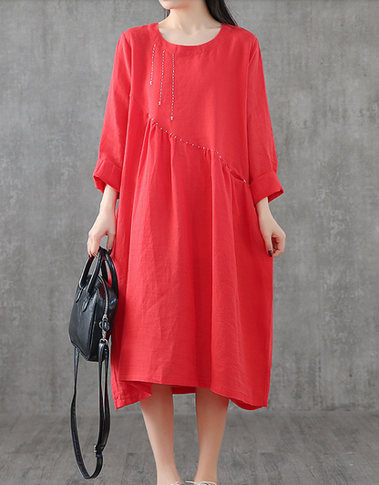 Long Sleeve Summer Spring Cotton Linen Women loose Dresses DZA20631 VPPBUY shop