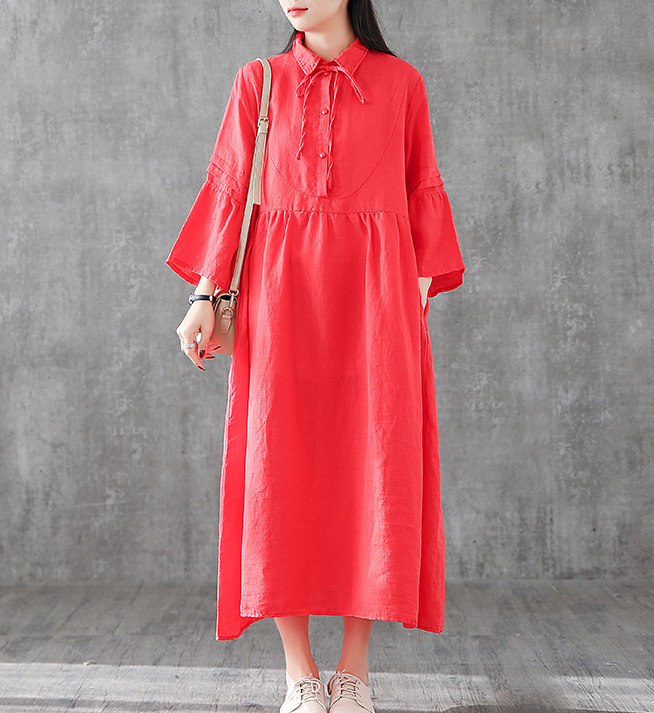 Long Sleeve Summer Spring Cotton Linen Women loose Dresses DZA05254 VPPBUY shop