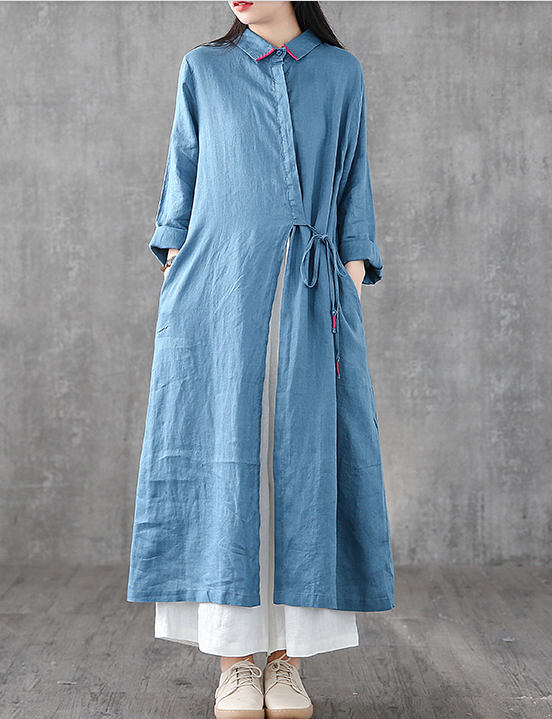 Long Sleeve Summer Spring Linen Women loose Dresses DZA05252 VPPBUY shop