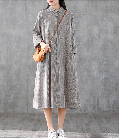 Long Sleeve Summer Spring Cotton Linen Women loose Dresses DZA05253 VPPBUY shop