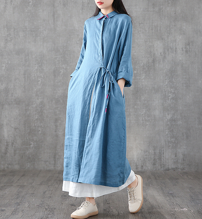 Long Sleeve Summer Spring Linen Women loose Dresses DZA05252 VPPBUY shop