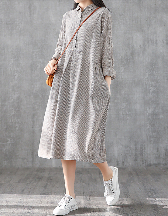 Long Sleeve Summer Spring Cotton Linen Women loose Dresses DZA05253 VPPBUY shop